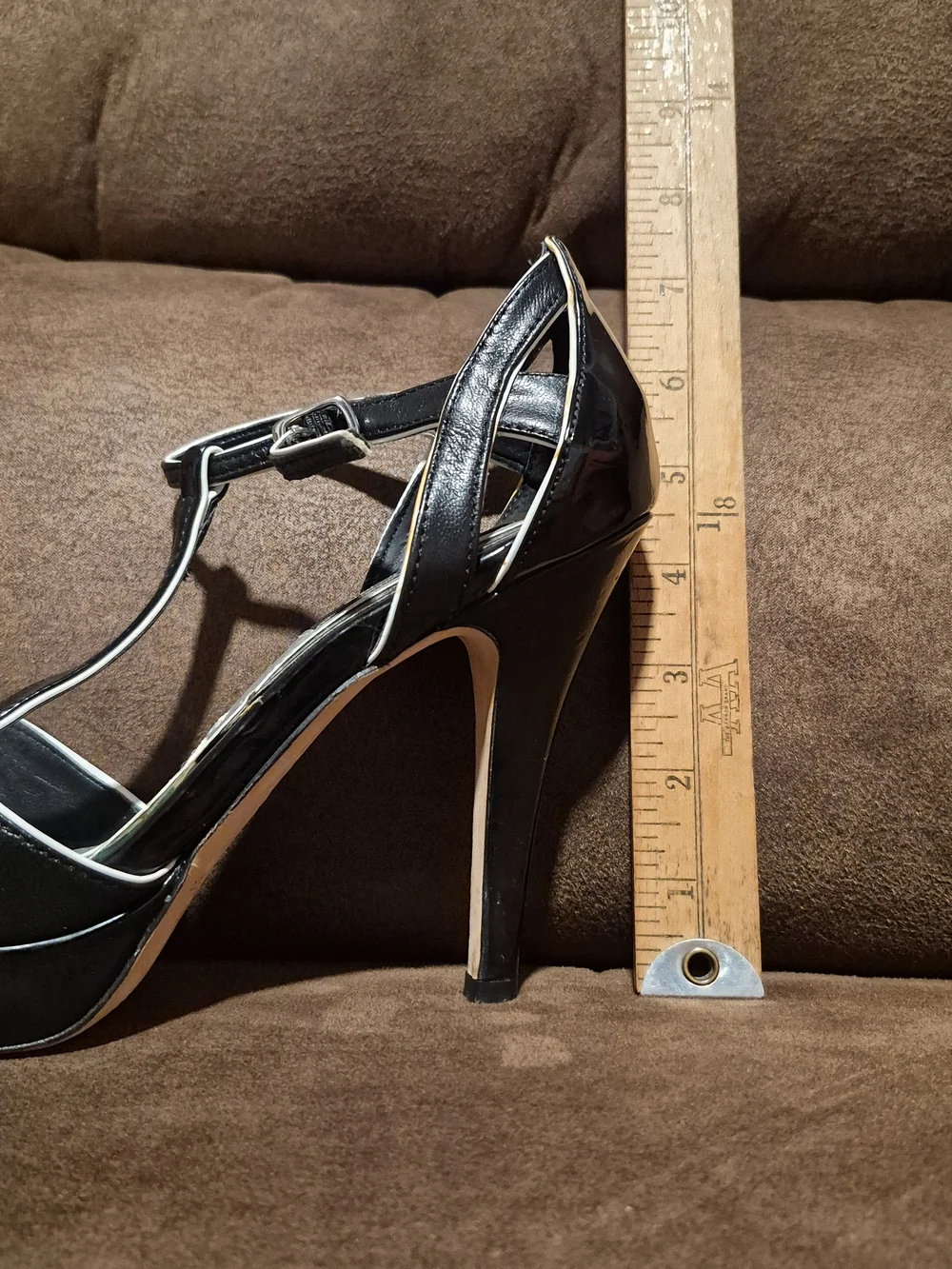 White House Black Market Black T‑Bar Stiletto Sandals with White Trim